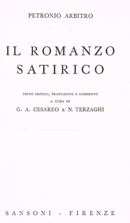 Il Romanzo Satirico - Arbitro Petronio - copertina