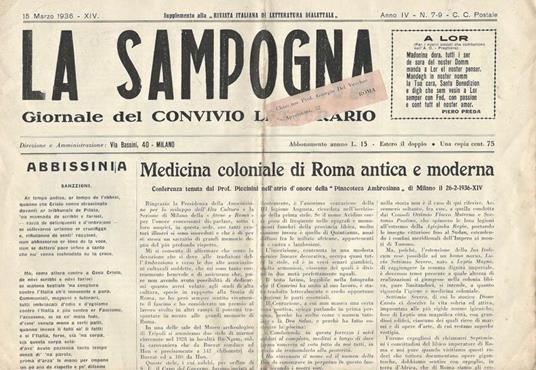 La Sampogna Anno IV n. 7-9. Giornale del Convivio Letterario - copertina