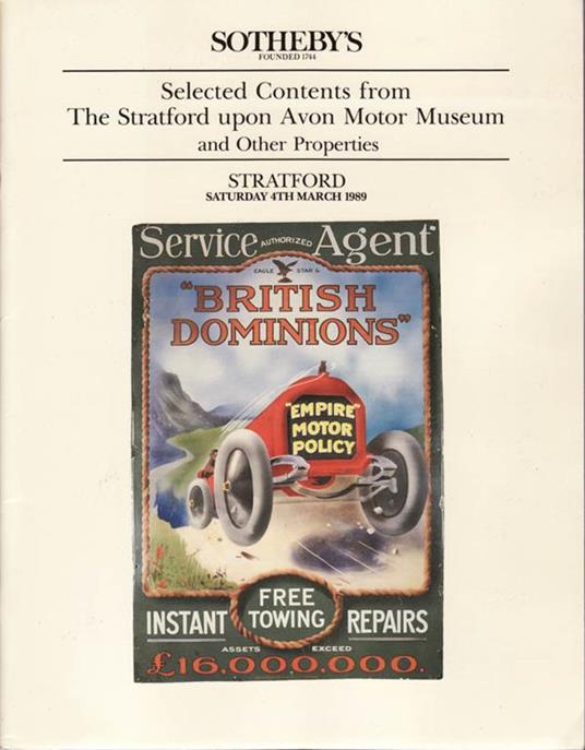 Sotheby's, selected contents from the stratford upon avon motor museum and other properties - copertina