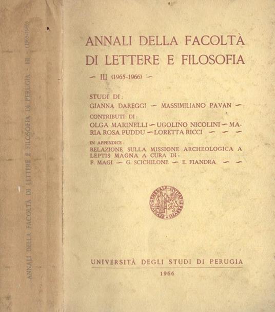 Annali della Facoltà di Lettere e Filosofia III (1965. 1966) - copertina