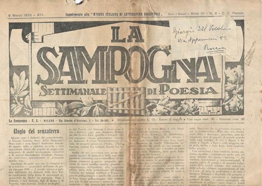 La Sampogna Anno III n. 8. Settimanale di Poesia - copertina