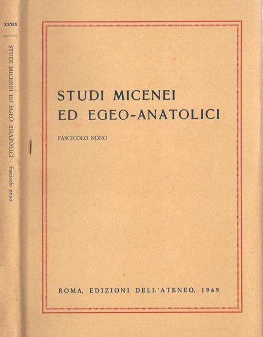 Studi Micenei ed egeo-anatolici, fascicolo 9 - copertina