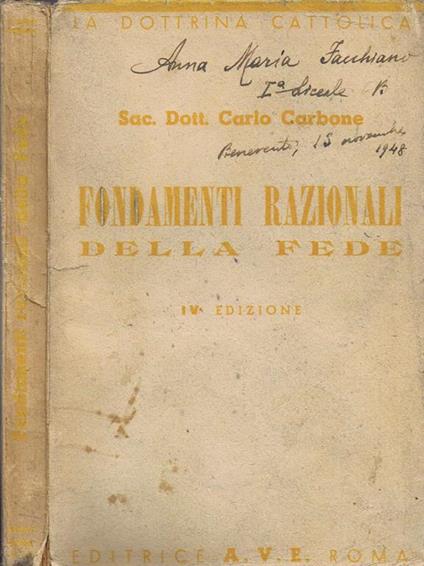 La Dottrina Cattolica. Fondamenti Razionali Della Fede - Carlo Carbone - copertina