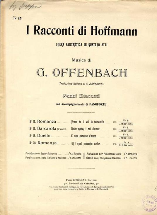 I Racconti di Hoffmann. Opera in 4 atti - copertina