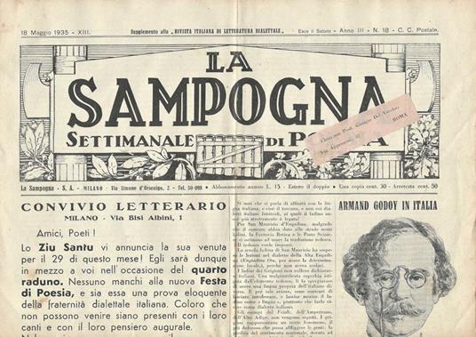 La Sampogna Anno III n. 18. Settimanale di Poesia - copertina