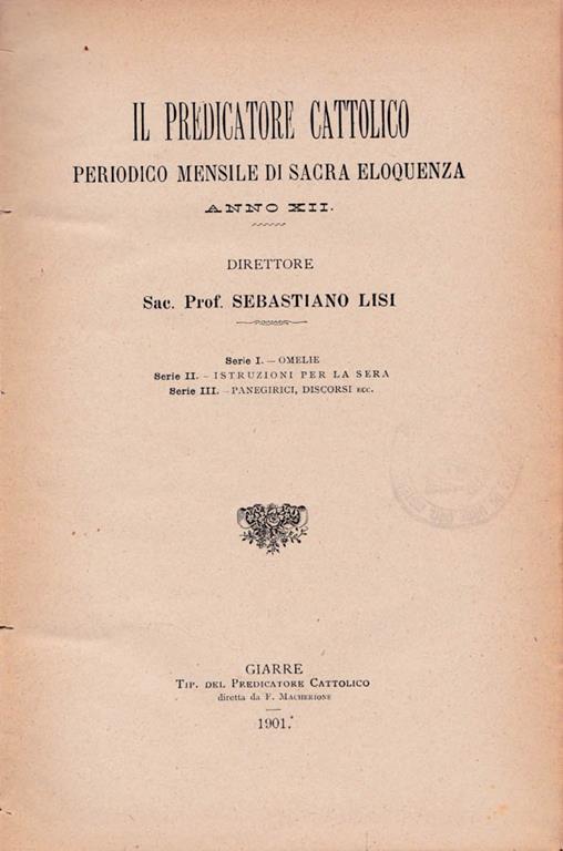 Il predicatore cattolico. Anno XII. Serie I, II, III - copertina