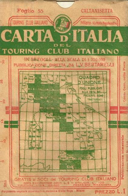 Caltanisetta Foglio 55. Carta D'Italia Del Touring Club - Luigi V. Bertarelli - copertina