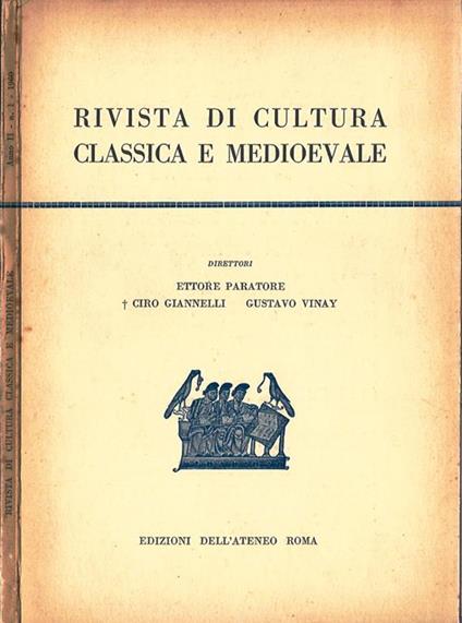 Rivista di Cultura Classica e Medioevale Anno II-n. 1 - copertina