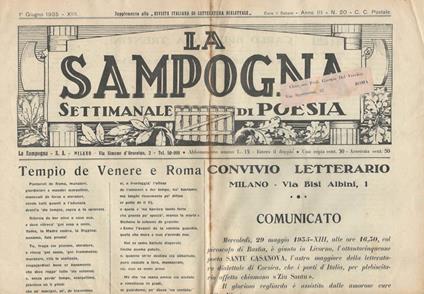 La Sampogna Anno III n. 20. Settimanale di Poesia - copertina