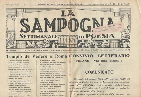 La Sampogna Anno III n. 20. Settimanale di Poesia - copertina
