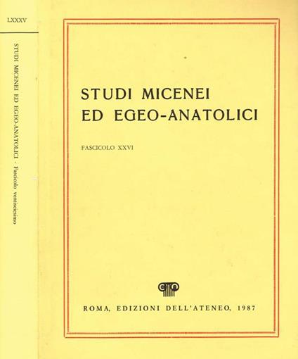 Studi micenei ed egeo-anatolici vol. LXXXV - copertina