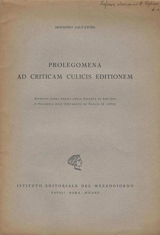 Prolegomena Ad Criticam Culicis Editionem - Armando Salvatore - copertina