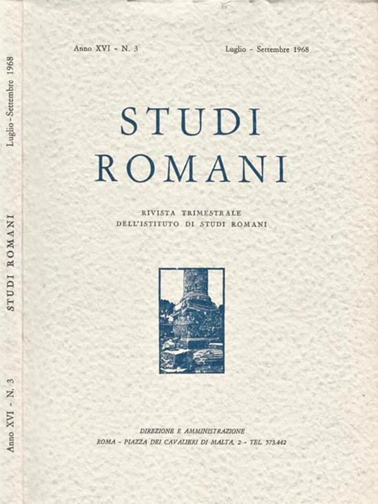 Studi Romani Anno XVI-N. 3. Rivista trimestrale dell'Istituto di Studi Romani - copertina