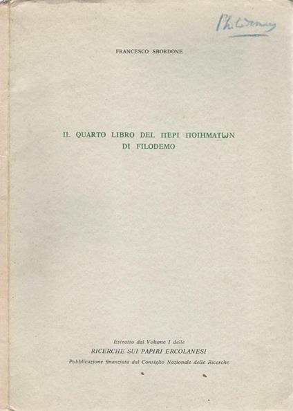 Il quarto libro del Peri Poiematon diFilodemo - Francesco Sbordone - copertina