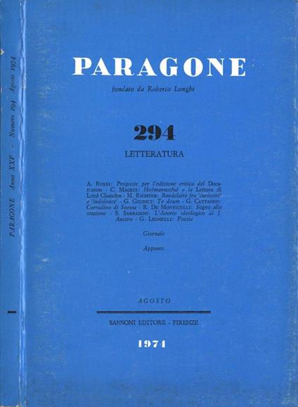 Paragone n. 294. Letteratura - copertina