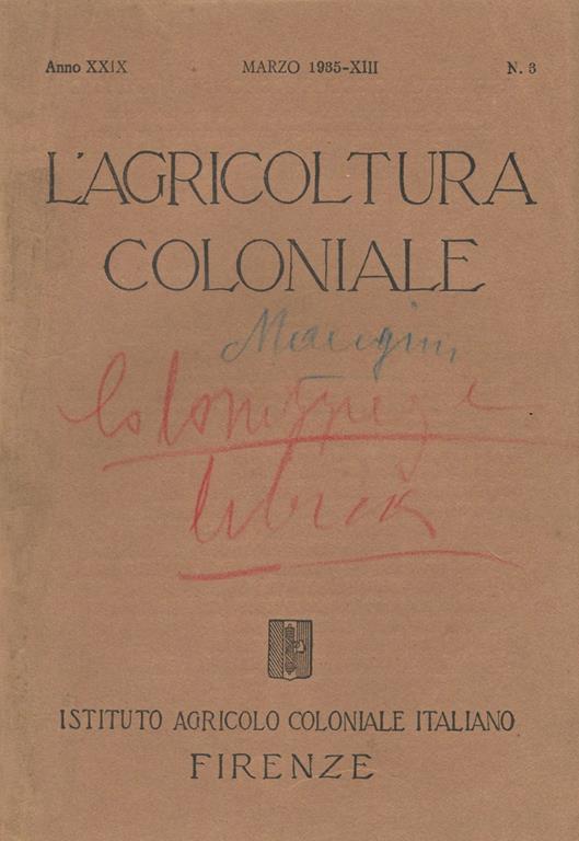 L' agricoltura coloniale n. 3 - copertina