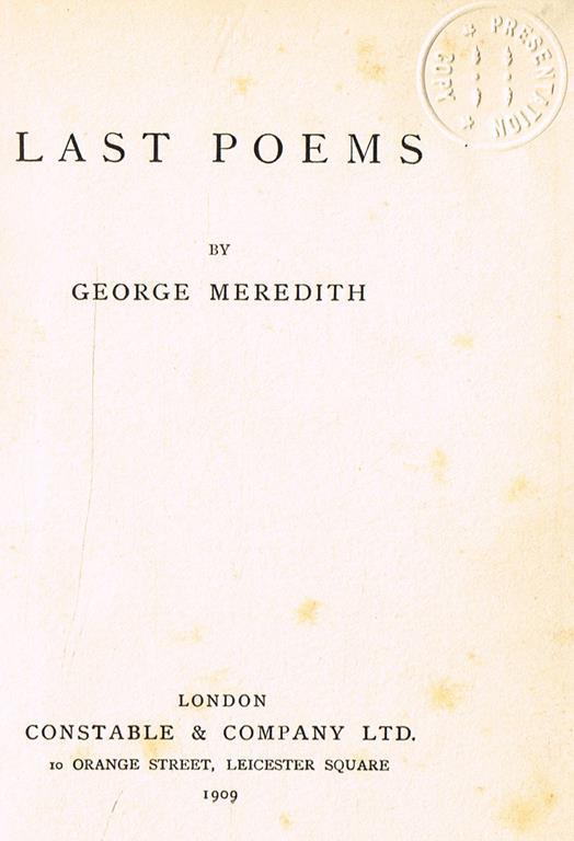 Last Poems - George Meredith - copertina