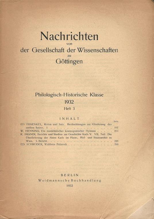 Nachrichten von der Gesellschaft der Wissenschaften zu Gottingen. Philologisch. Historische Klasse - copertina