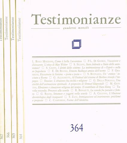 Testimonianze Anno XXXVII N.364 365 366 367. Quaderni Mensili - copertina