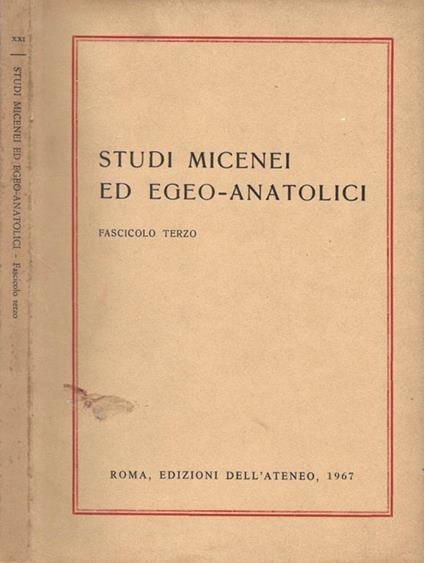Studi Micenei ed Egeo. Anatolici - copertina