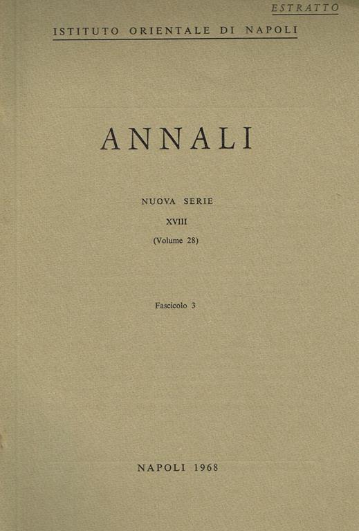 Annali nuova serie XVIII volume 28 fascicolo 3. Estratto - copertina