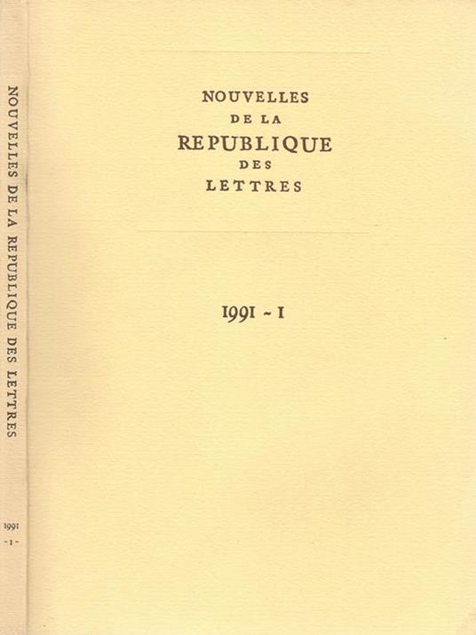 Nouvelles de la Republique des Lettres Vol - copertina