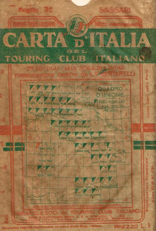 Sassari Foglio 32. Carta D'Italia Del Touring Club - Luigi V. Bertarelli - copertina
