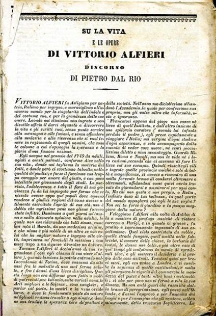 Opere. Su La Vita E Le Opere Di Vittorio Alfieri Discorso Di Pietro Dal Rio, Tragedie, Prose - Vittorio Alfieri - copertina