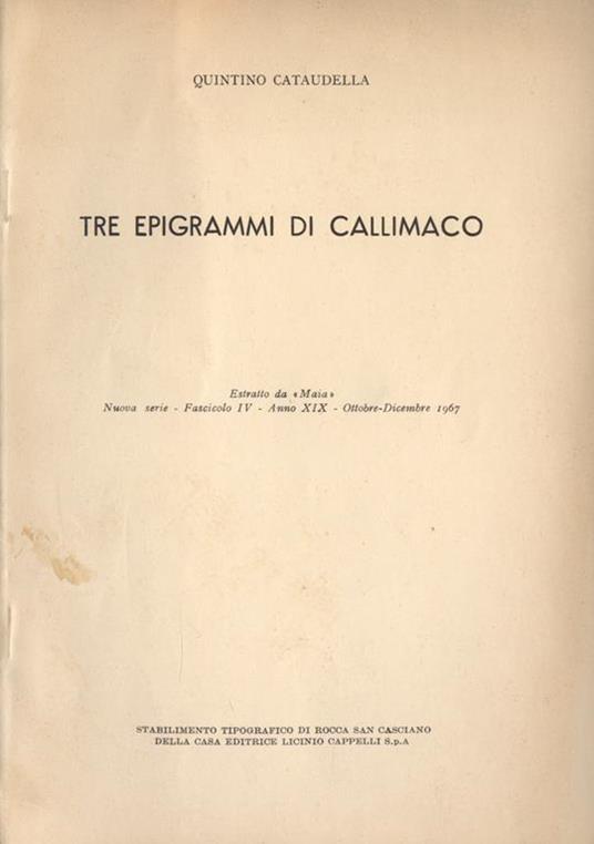 Tre epigrammi di Callimaco - Quintino Cataudella - copertina