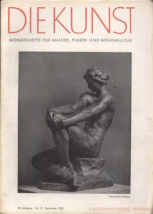 Die Kunst. Anno 39 n. 12. Monatshefte fur malerei plastik und wohnkultur - copertina