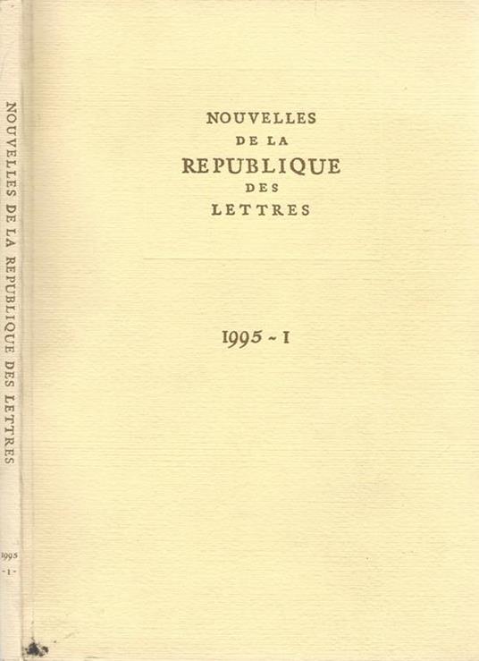 Nouvelles de la Republique des Lettres Vol. I - copertina