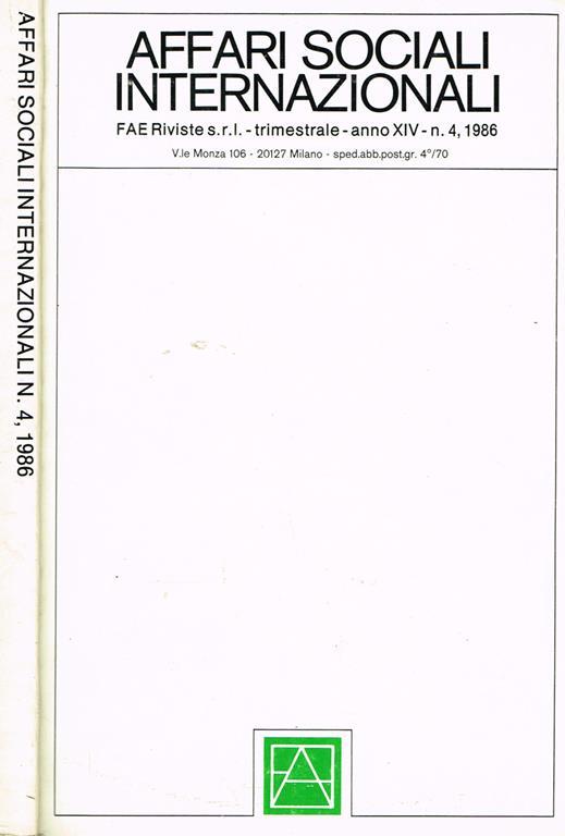 Affari Sociali Internazionali Anno XIV N. 4 - copertina