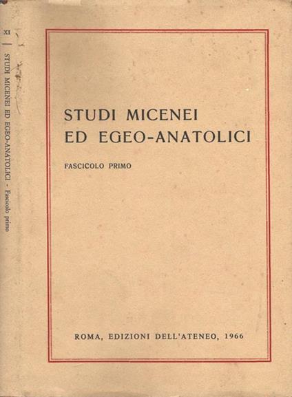 Studi Micenei ed Egeo. Anatolici - copertina