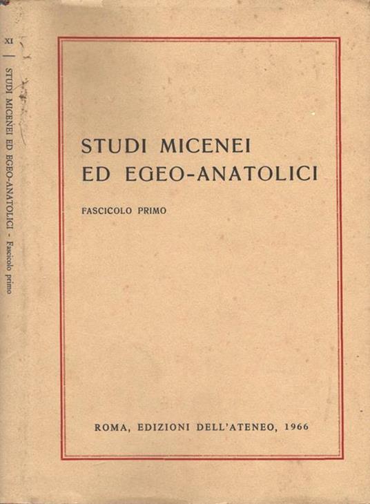 Studi Micenei ed Egeo. Anatolici - copertina