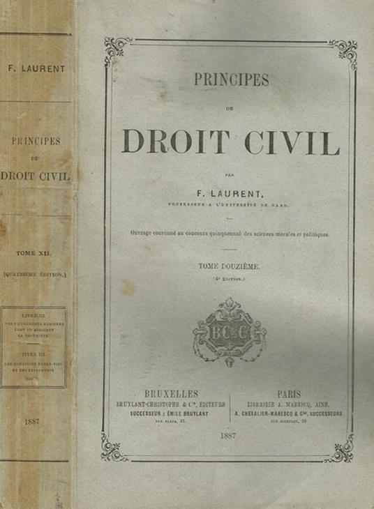 Principes De Droit Civil, Tome XII - copertina