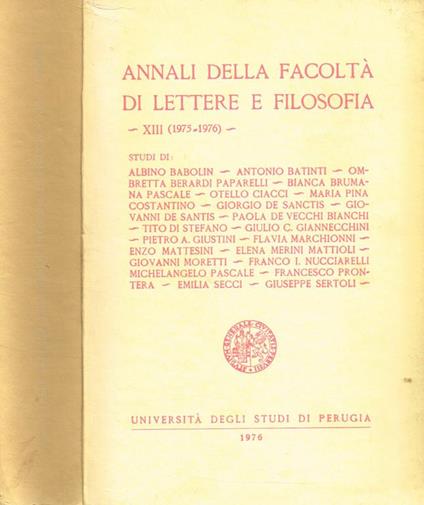 Annali Della Facoltà Di Lettere E Filosofia Vol Xiii (1975-1976) - copertina
