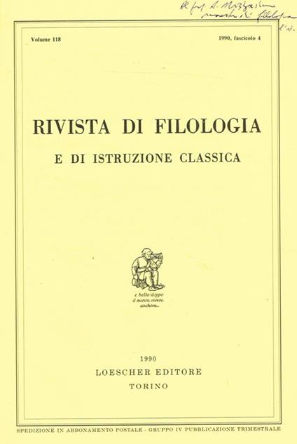 Rivista Di Filologia E Di Istruzione Classica Vol.118 Fascicolo 4. Estratto - copertina
