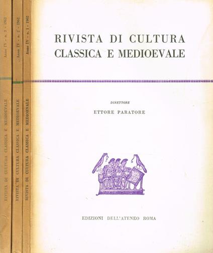 Rivista Di Cultura Classica E Medioevale Anno Iv - copertina