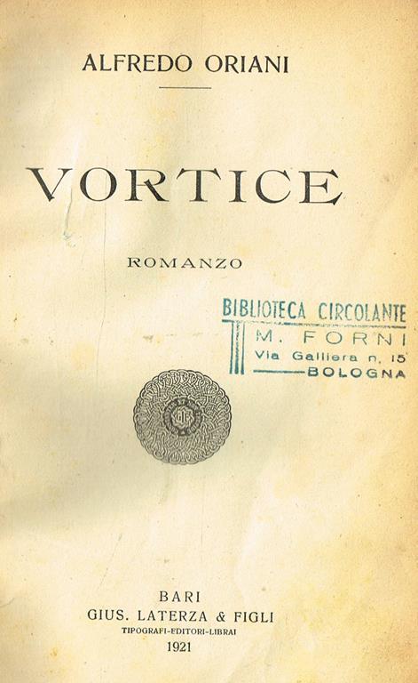 Vortice - Alfredo Oriani - copertina