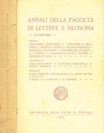 Annali Della Facoltà Di Lettere E Filosofia Vol.Vi (1968-1969) - copertina