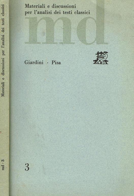 Md. Materiali E Discussioni Per L'Analisi Dei Testi Classici N. 3. Rivista Semestrale - copertina