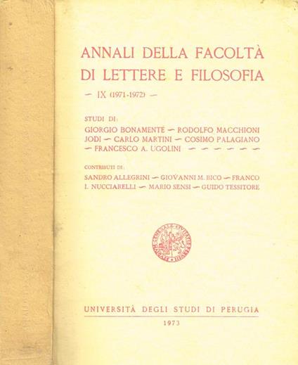 Annali Della Facoltà Di Lettere E Filosofia Vol.Ix (1971-1972) - copertina
