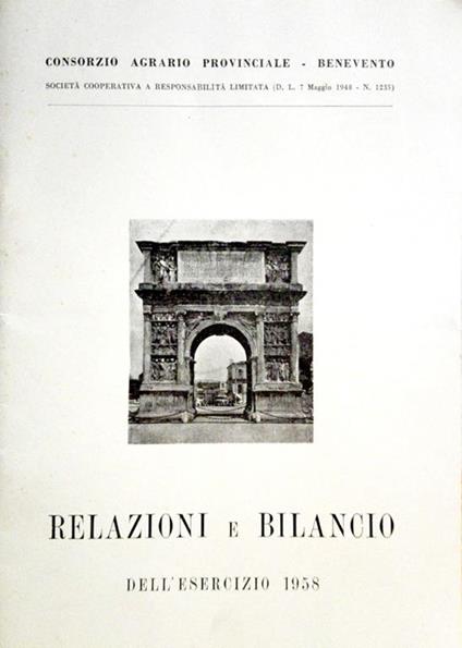 Relazioni e Bilancio dell'Esercizio 1958 - copertina
