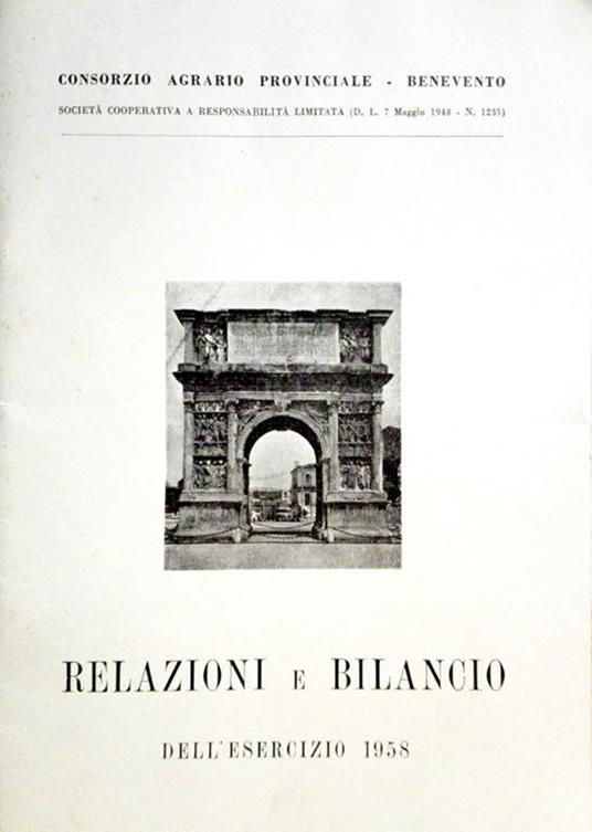 Relazioni e Bilancio dell'Esercizio 1958 - copertina