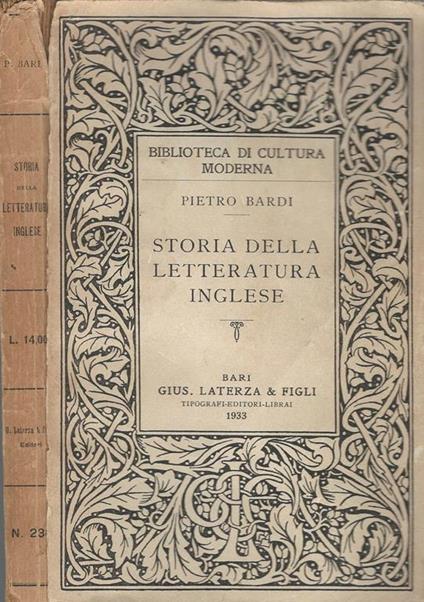 Storia della letteratura inglese - Pietro Bardi - copertina