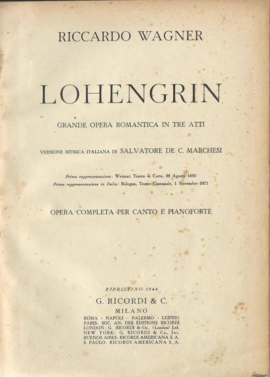 Lohengrin. Grande opera romantica in tre atti - Richard Wagner - copertina