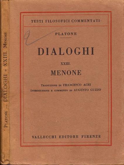 Dialoghi. XXIII. Menone - Platone - copertina