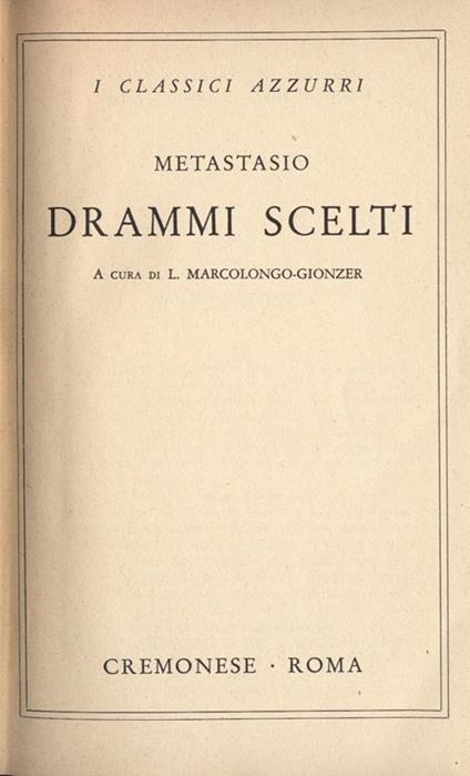 Drammi scelti - Pietro Metastasio - copertina