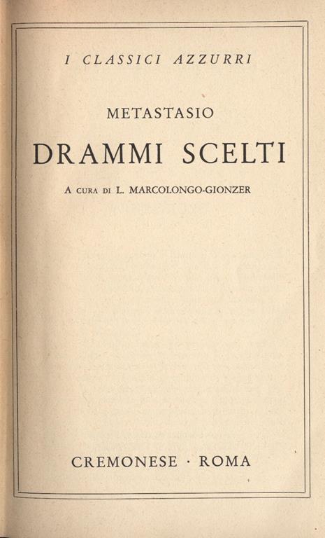 Drammi scelti - Pietro Metastasio - copertina