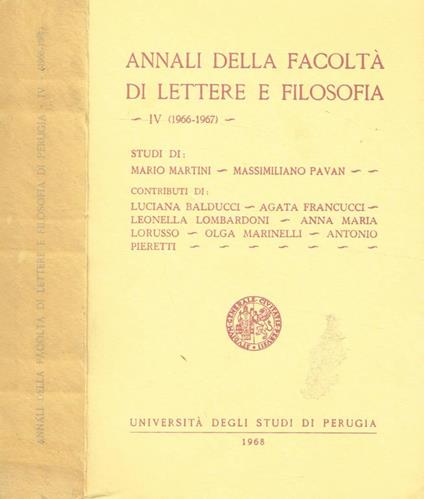 Annali Della Facoltà Di Lettere E Filosofia Iv - copertina